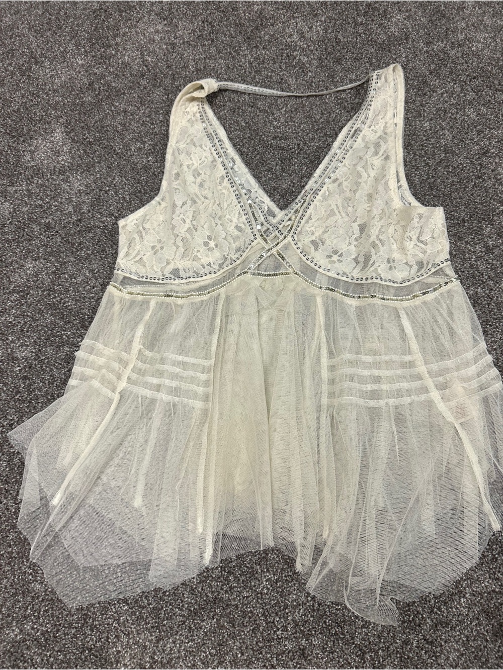 Free People Cream Lace & Tulle Chemise Tank